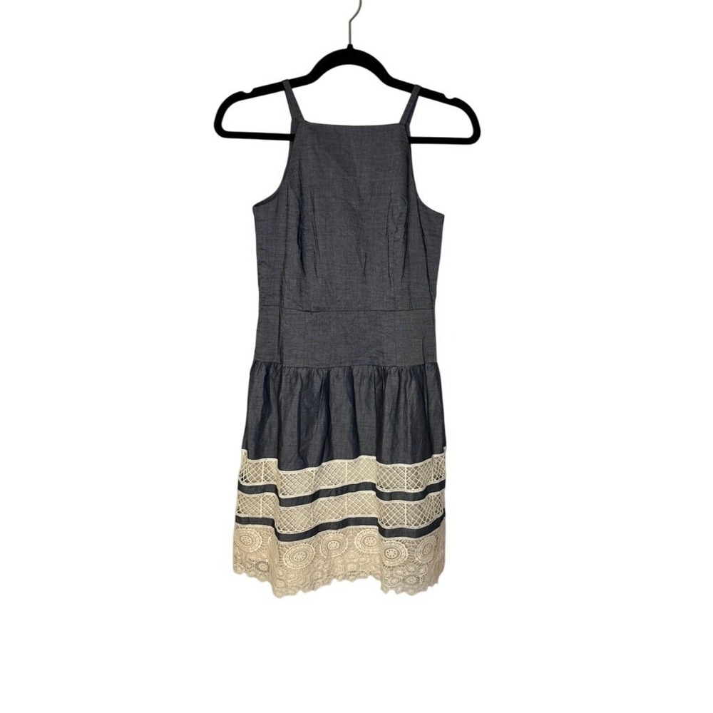 Ann Taylor Petite Blue Denim Lace‎ Trim Dress Sleeveless Women's OP NWT